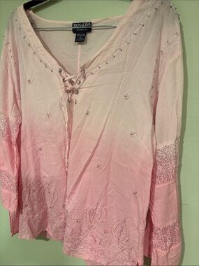MONA LISA Pink Ombre Lace-Up Tunic with Bead Embellishment